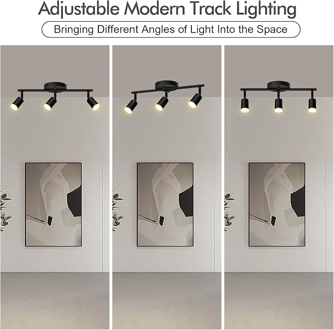 AUQUEE 3 Light Track Lighting Fixtures Ceiling, 12W/2700K Black Track Lighting with Acrylic Lampshade & Rotatable Light Heads, 20000hrs Lifespan, Modern LED Track Lights Ceiling for Kitchen/Hallyway