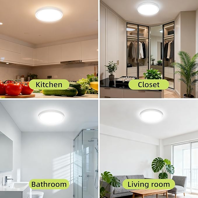 hepside LED Flush Mount Ceiling Light, 13Inch 24W LED Ceiling Lights Fixture,5 Color Temperatures in One,Ultra-Thin Flush Mount Light Fixture for Closet Bathroom Hallway Bedroom Laundry (White)