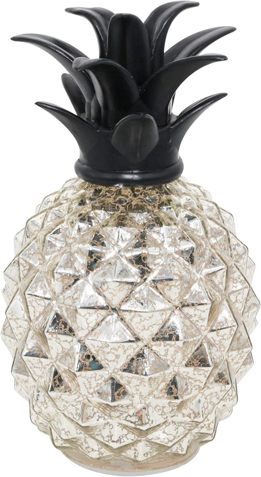 Romingo Mercury Glass Pineapple Lamp 9 Inch Batteries Operated Night Light with Timer for Living Bed Room, Women's Gift for Wife Girl Friend Silver