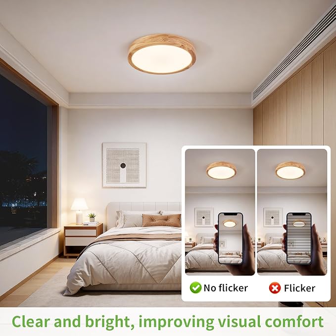 Modern LED Ceiling Light for Bedroom: Minimalist Wood Flush Mount Ceiling Light Fixture with Acrylic Lampshade - 4500K Not Dimmable Overhead Ceiling Lamps for Kitchen Hallway Living Room (11.8" Wood)