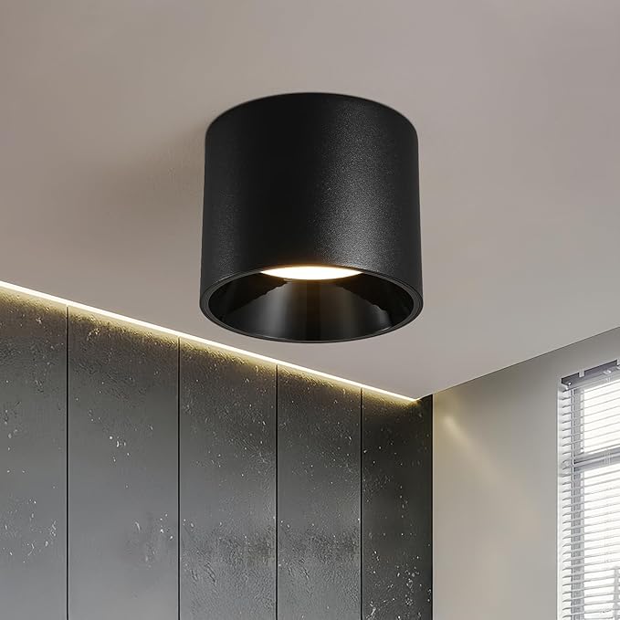 Flush Mount LED Ceiling Light Fixture, 20W Dimmable & 3000K/4000K/6000K Adjustable Ceiling Lights, Modern Close to Ceiling Lamps for Closet, Hallway, Kitchen, Entryway, Living Room, 4.7 Inch, Black