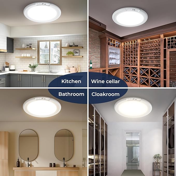 HURYEE Magnetic Wireless Ceiling Lights, Battery Operated Ceiling Light wiht Remote, Rechargeable Motion Sensor Closet Light for Shower Bathroom Hallway Porch