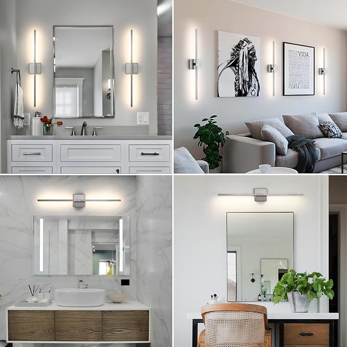 Bathroom Vanity Light Fixtures - 30inch Dimmable Brushed Nickel Bathroom Lights Over Mirror 18W LED Vanity Light Bar 3500K Modern Wall Sconce Lighting for Mural