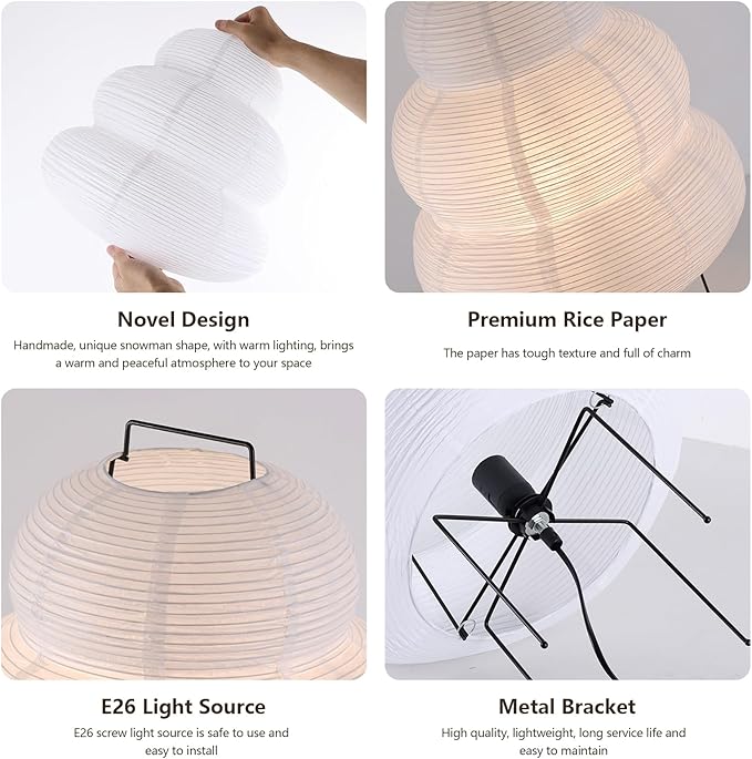 Noguchi Style Akari Floor Lamp, Rice Paper Lantern for Establishing A Warm and Cozy Ambiance in Any Room (Cloud), Japanses Floor Lamp