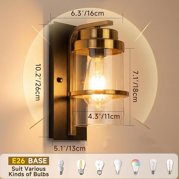 Matte Black and Brass Gold Wall Sconces,Modern Indoor Wall Light for Fireplace,Farmhouse Wall Light Fixture for Bathroom,Hallways,(Bulbs not Included)
