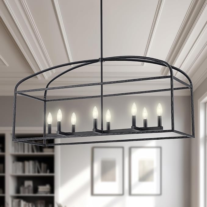 Asher Hamilton AHP-210BK Montclair 40 Inch Pendant Light | Adjustable 18.9 to 57.6 Inch Height | E12 Candelabra Base | Dry Rated for Indoor Use Only | Black Finish (Black, 8-Light Chandelier)