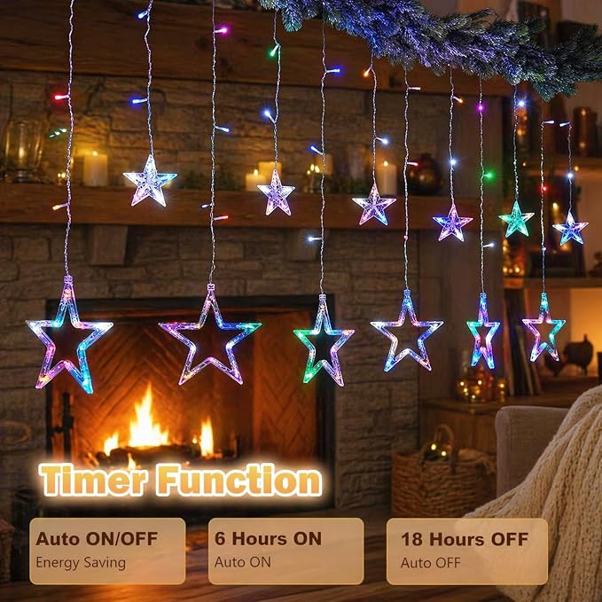 Vigdur Star Curtain String Lights, 12 Stars 138 LEDs Star Window Lights with Remote & 8 Flashing Modes Christmas String Lights for Christmas Wedding Party Home Decorations(8.2FT)
