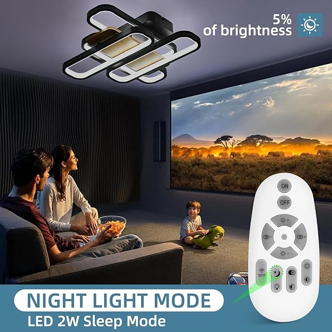 17.7" Modern Farmhouse Black LED Ceiling Light Dimmable Flush Mount Chandelier Ceiling Lights Fixtures, 3000K-6500K, Industrial Ceiling Lighting Fixture with Remote for Kitchen Bedroom,90W