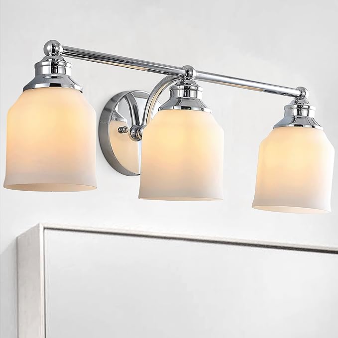 JONATHAN Y 24" Chrome Modern Farmhouse LED Vanity Light Wall Sconce Fixture, Frosted White Glass Shade, Dimmable Wall Lamp for Bathroom Mirror Kitchen Sink, UL Listed (JYL7551A)