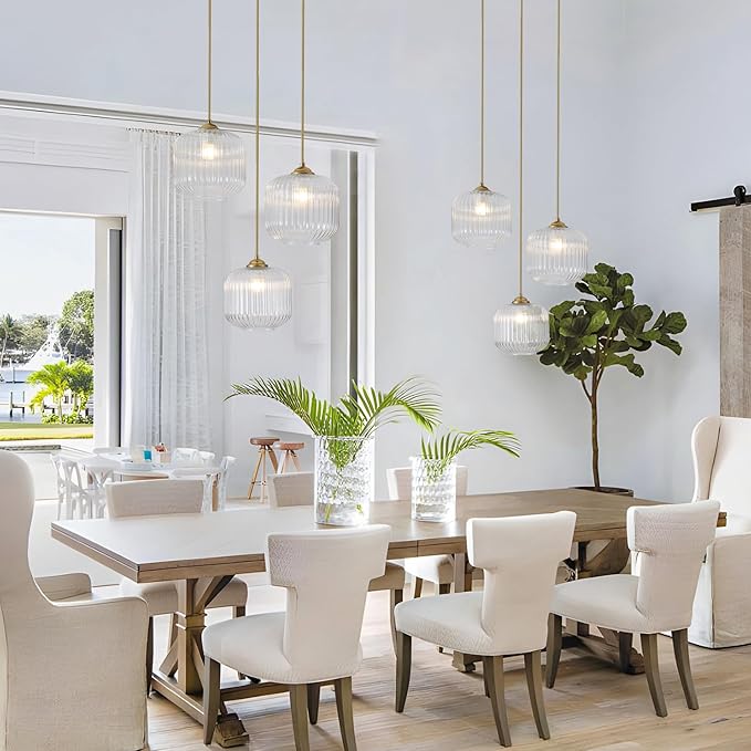 3 Light Hanging Pendant Light Fixture Brushed Gold Modern Pendant Cluster Lights Kitchen Island Industrial Adjustable Hanging Dining Room Lighting Clear Glass Cluster Chandeliers MPL30-3C