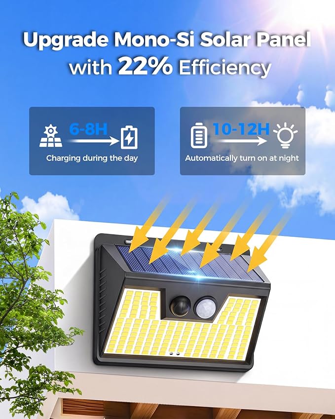 Peasur Solar Powered Lights Outdoor, 140LED 16Pack Motion Sensor Light Outside, IP65 Waterproof Fence Security Lighting with 3 Modes for Yard Wall Garden Cool White