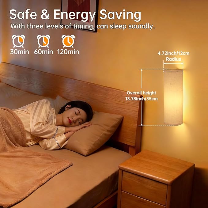 Shenmoyl Adhesive Battery Operated Wall Sconce Set of 2, 5000 mAh Battery Rechargeable Bulb with 12 RGB Colors, Stick on Wall Sconce No Drill Wall Lights, Linen