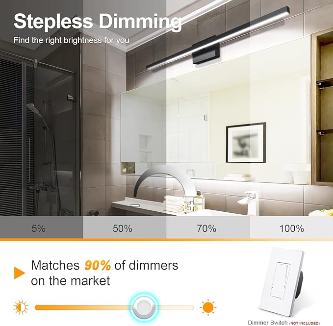 VOLISUN Modern Bathroom Vanity Light 39.4 inch, 24W Dimmable 5CCT Led Bathroom Light Fixture Over Mirror, Black Bar Vanity Light for Bathrooms Mirror Cabinets Bedroom-ETL Certificated