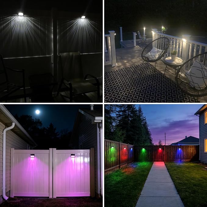 Tadyreal Solar Fence Lights Outdoor Waterproof Ip65, 10 Lighting Modes Fence Lights Solar Powered with 15 Bright Led Lens, Backyard Light Outdoor for Deck Railing Step Pool Patio Wall - 12 Pack