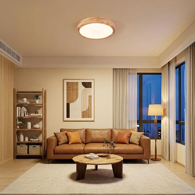 Modern LED Ceiling Light for Bedroom: Minimalist Wood Flush Mount Ceiling Light Fixture with Acrylic Lampshade - 3000K Not Dimmable Overhead Ceiling Lamps for Kitchen Hallway Living Room (11.8" Wood)