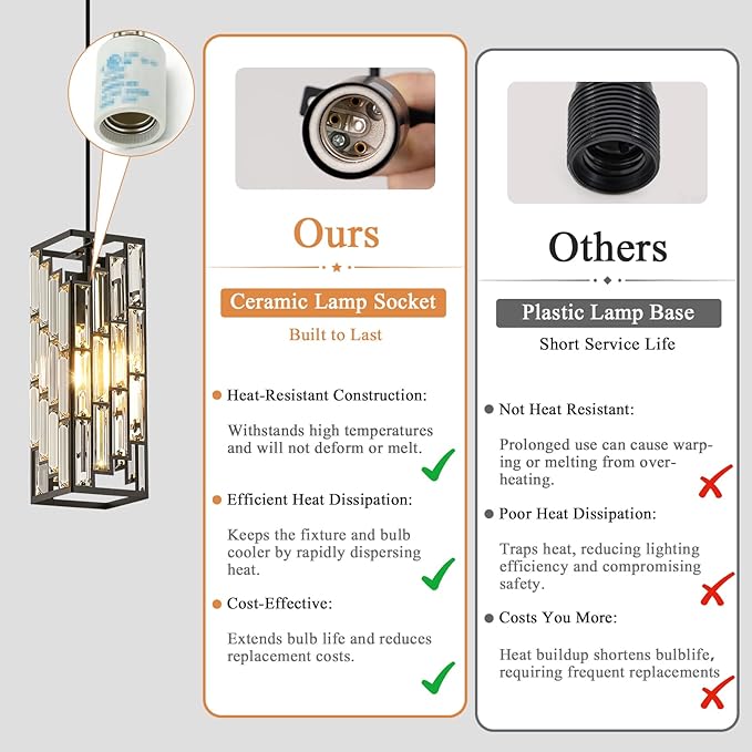 Black Pendant Lights Kitchen Island 2 Pack, Adjustable Modern Pendant Light Fixtures, Mini Crystal Chandeliers for Dining Room Bedroom Foyer Hallway