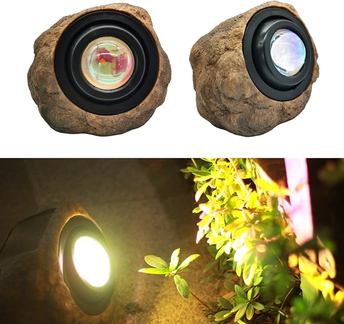 GOODFOEVER Solar Rock Lights (2pcs) Sunset Projection Lights Atmosphere Night Light Solar Powered Garden Lights Outdoor Decorative Waterproof LED Spotlight for Pathway, Walkway, Yard, Patio