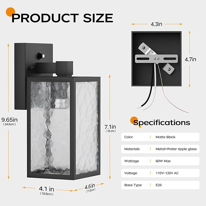 WIHTU Dusk to Dawn Outdoor Lighting Fixtures, Black Exterior Front Porch Light, Sensor Wall Sconce Lamp, Waterproof Wall Lantern, Anti Rust Outside Coach Lights for House, Doorway, Garage