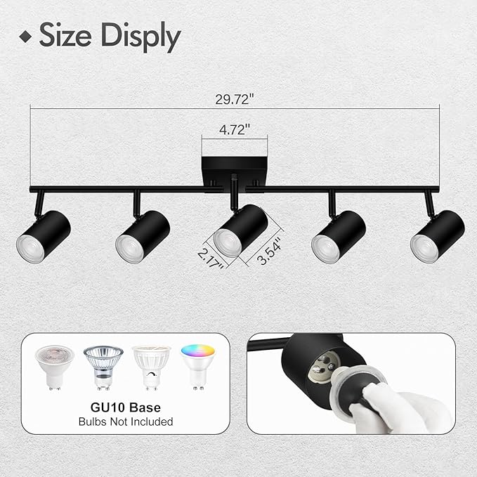 5 Light Track Lighting Fixtures Ceiling, Matte Black Kichen Track Lighting, Rotatable Light Heads, Adjustable Modern LED Track Lights for Kitchen/Living Room/Hallway/Bar,GU10 Bulb Not Included