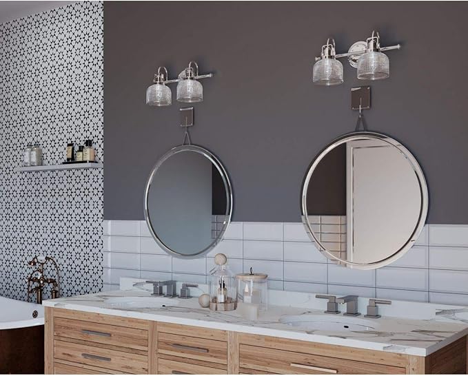 Progress Lighting 2-Light Clear Double Prismatic Glass Coastal Bath Vanity Light, Archie Collection, Indoor, P2991-15, Polished Chrome