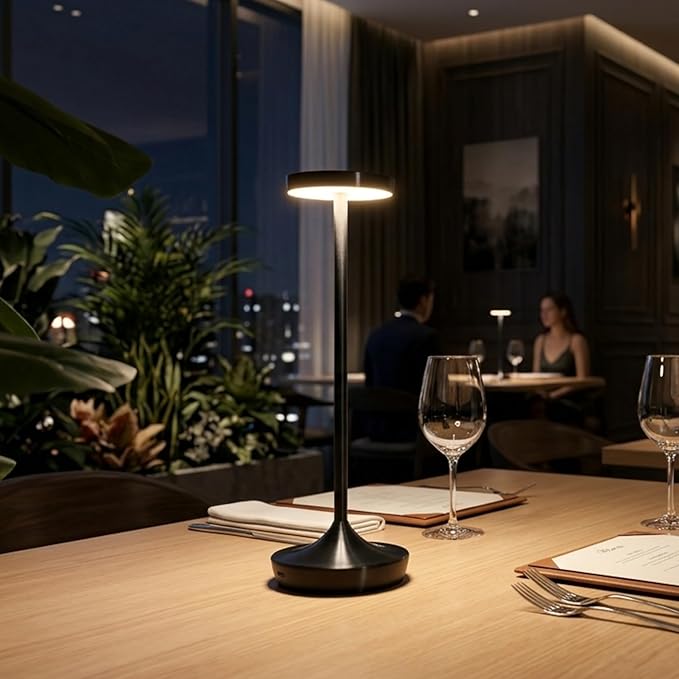 Cordless Table Lamp Rechargeable - 6000mAh LED Battery Operated Table Light - Portable Touch Dimmable Outdoor Waterproof Table Lamps for Patio Restaurant Dining (Black)