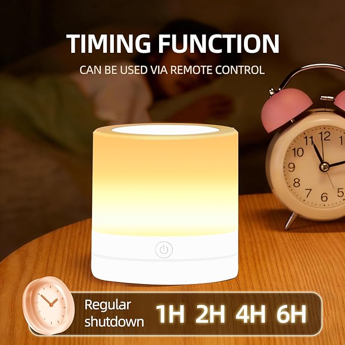 Portable Night Light for Kids, USB Rechargeable Small Desk Lamp,13 RGB Colors & 4 Brightness & 1 Remote, Touch Bedside Table Lamp for Nursery Bedroom Living Room Home (White)