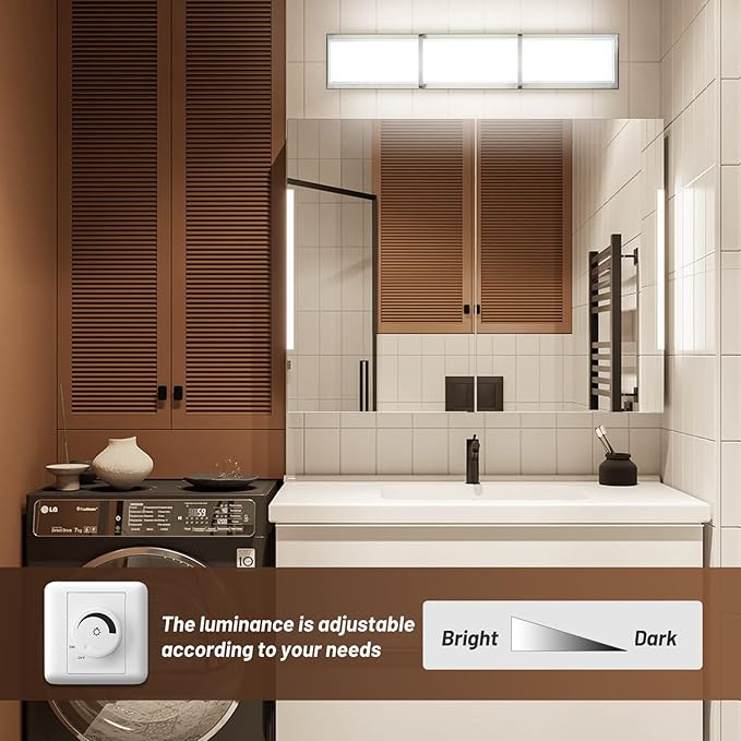 Bathroom Light Fixtures, Vanity Lights 27In Cool White Bathroom Lighting Fixtures Over Mirror 28W 6000k Dimmable Modern Brushed Nickel Vanity Light for WC, Toilet, Kitchen, Cabinet, Wall