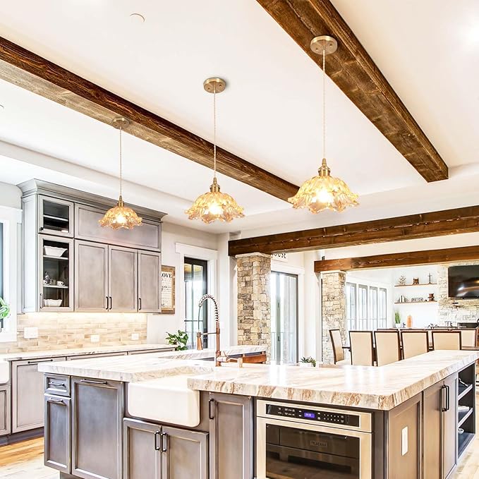 Glass Pendant Light Vintage Light Fixtures,Amber Pendant Lights Kitchen Island,10.6" Glass Pendant Lights Kitchen Island, Modern Pendant Lighting Fixtures for Bedroom Hotel Dining Room