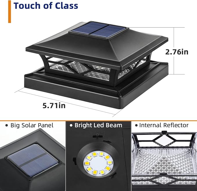 APONUO Solar Post Cap Lights, 4x4 Black Plastic Outdoor Waterproof Lights, Warm White/Cool White LEDs, Fence/Deck Decor, Garden Lighting