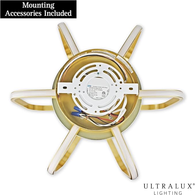 Ultralux 15 inch Modern Brushed Gold Atom Ceiling Light Fixtures, Bright and TRIAC Dimmable, 2050 Lumens 3000K, Integrated LED Light Fixture for Living Room or Kitchen LED Flush Mount Ceiling Light