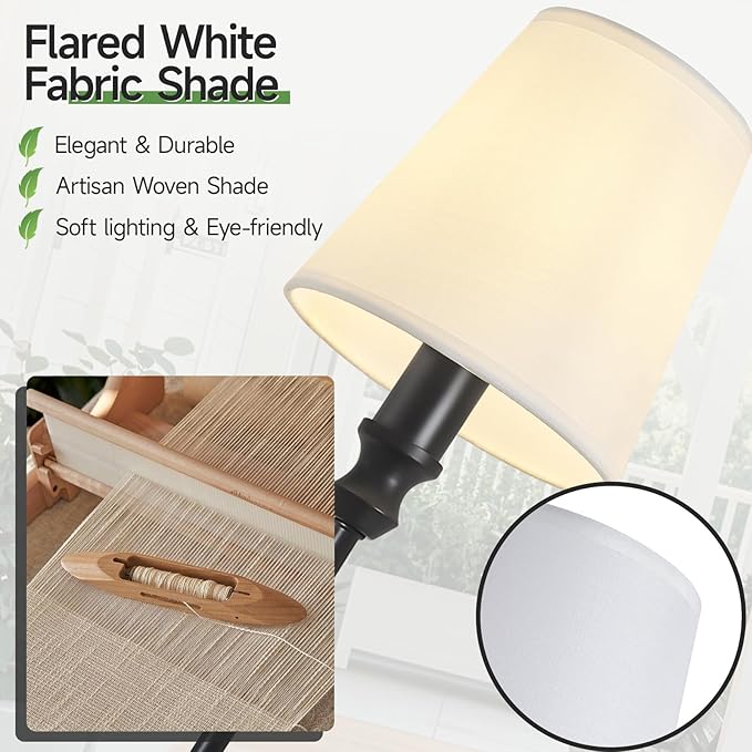 Bathroom Vanity Light,Vintage Bathroom Lighting Fixture Over Mirror,2-Light Black Vanity Light,Double Wall Sconce With Flared White Fabric Lampshade For Bedroom,Living Room,Hardwired, E12 Base