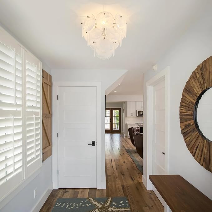 Modern Flush Mount Glass Ceiling Light Chrome Finish, Hallway Lights Vintage Chandelier, 4-Light Unique Light Fixture for Bedroom Entryway Kitchen