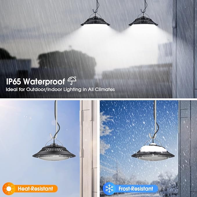 Solar Pendant Lights - Indoor/Outdoor, Daytime & Night 3200K/4000K/6000K Solar Shed Light with ON/Off Switch & Remote, Dimmable Hanging Chandelier Lights for Barn Porch Patio Chicken Coop