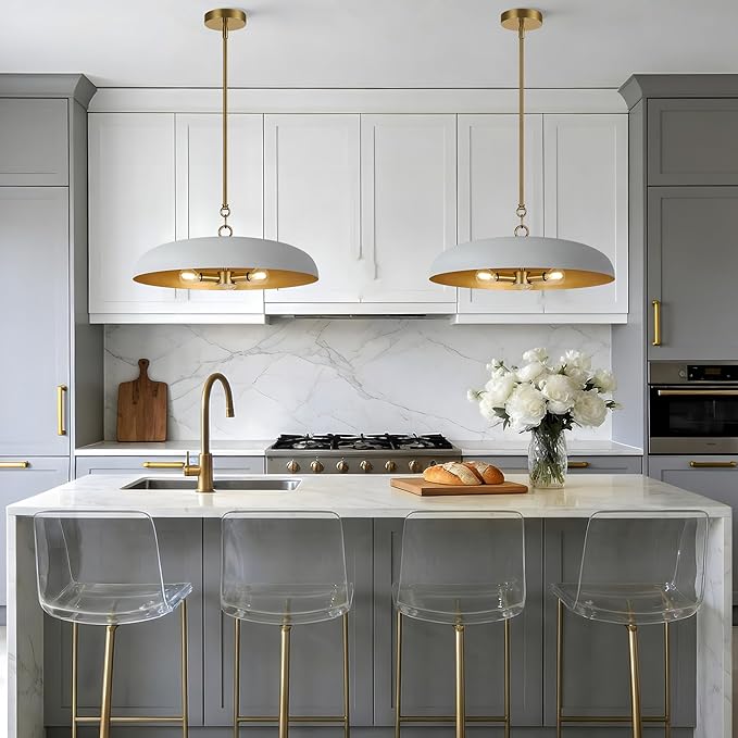 19.7 Inch Extra Large Pendant Light, 3-Light Gray and Gold All Metal Pendant Lighting Fixture, Oversized Modern Dome Chandelier Ceiling Hanging for Kitchen Island Dining Room Living Entryway