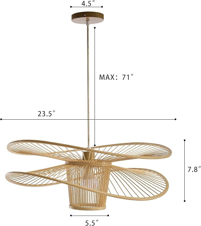 Handmade Bamboo Pendant Light, 3-Tier Boho Woven Chandelier, Modern Ceiling Lamp for Dining Room, Kitchen, Farmhouse Bedroom, E26 Base