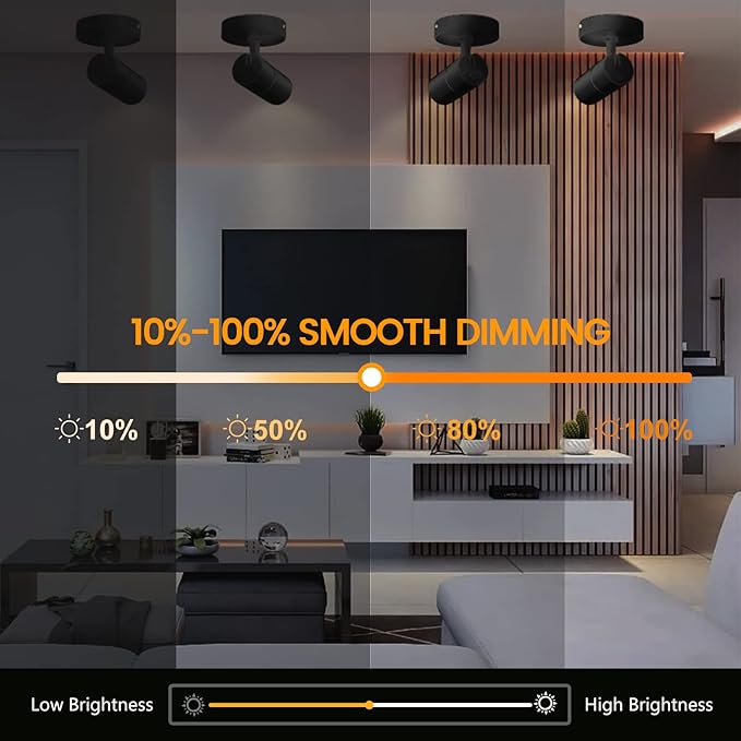 VANoopee 3-Color Dimmable LED Ceiling Spotlight Flush Mount Adjustable Spotlight Directional Spot Lights Indoor Bright Accent Fixture for Living Room Bedroom - CRI90 36° Flicker Free 10W 1000lm Black