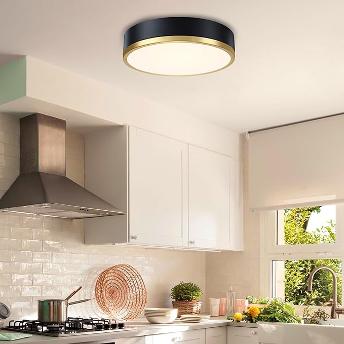 Flush Mount Ceiling Light Fixture, Black Gold LED Ceiling Light, 13 Inch 22W Dimmable Modern Flush Mount Lights for Hallway, Bedroom, Kitchen