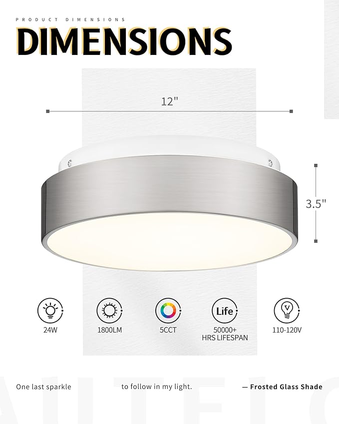 AUTELO LED Flush Mount Ceiling Lights Frosted Glass Shade 18W 3000K Ceiling Light Fixture in Brushed Nickel Finish for Living Room Hallway Bedroom C3312 ST LED