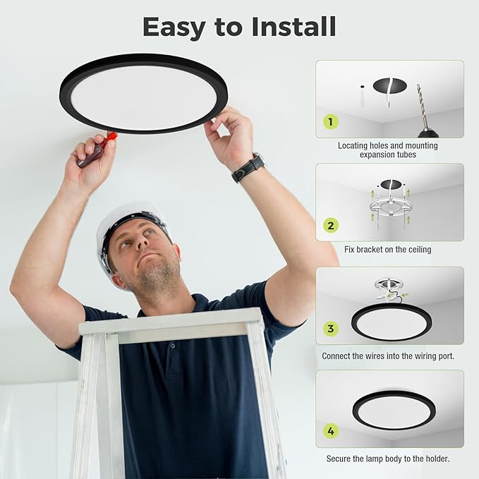 4Pack LED Flush Mount Ceiling Light Fixture, 12Inch 24W, Dimmable&3000K/3500K/4000K/5000K/6500K Adjustable Low Profile Ceiling Lights, 3200LM Modern Lamp for Bedroom, Porch, Kitchen, Hallway, Black