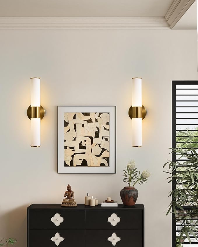 KSRYSZCQ Gold Wall Sconces Set of 2 Modern Indoor Dimmable Hardwired Wall Light with Acrylic Lampshade 18W Led Wall Lights for Bathroom Living Room Bedroom Hallway