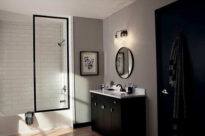 KICHLER Braelyn 14.75" 2 Light Vanity Light with Clear Seeded Glass Olde Bronze®