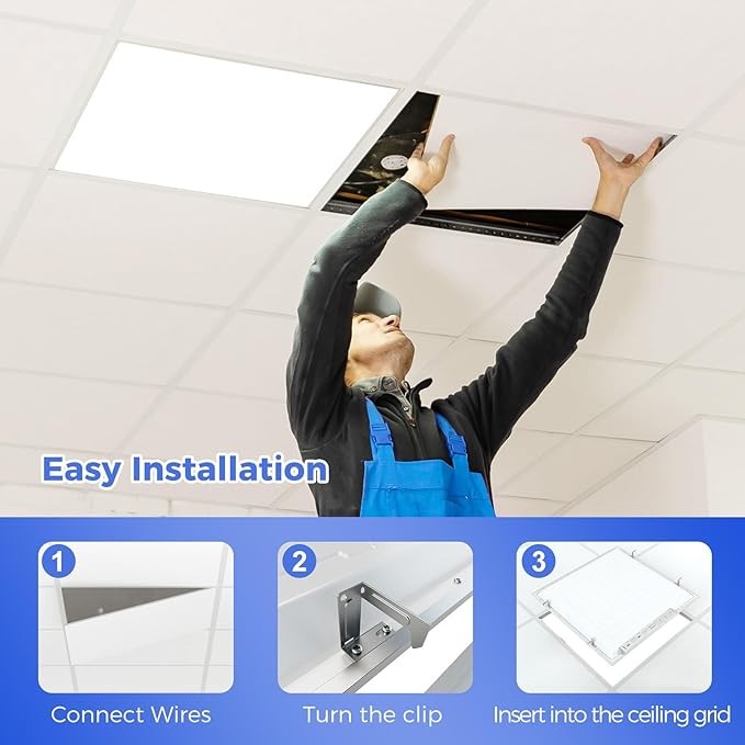 AIKVSXER 48 Pack 2x2 LED Flat Panel Light, Recessed Drop Ceiling Light Kitchen Lighting Fixtures,Bright 6500LM,0-10V Dimmable,Switchable 3000K/4000K/5000K/5700K/6500K, 30W/35W/40W/45W/50W