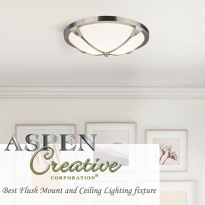 Aspen Creative 63014-1A, 2-Light Flush Mount in Brushed Nickel Finish with White Alabaster Glass, 13-1/8" Dia, E26 Socket