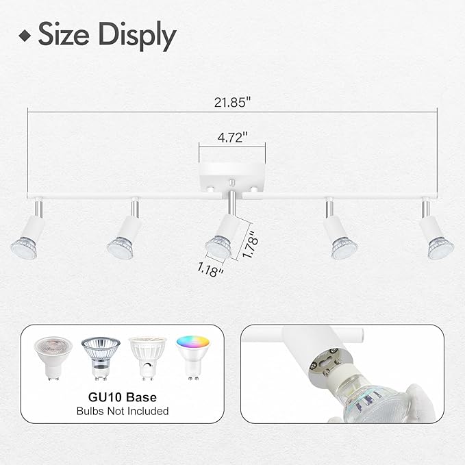BoostArea 5 Light Track Lighting Fixtures Ceiling, Matte White Kichen Track Lighting, Rotatable Light Heads, Adjustable Modern Directional Ceiling Light for Kitchen,No Bulbs