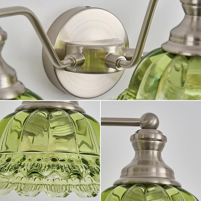 XIEDUN Brushed Nickel Green 3 Light Vanity Light Bathroom Light
