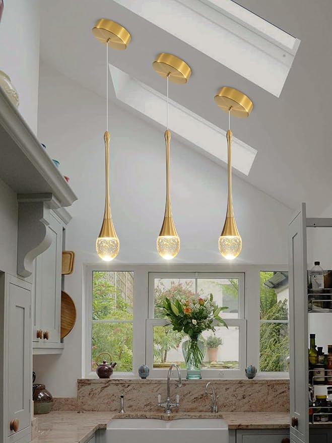 ykolupty Modern Pendant Lights for Kitchen lsland LED Dimmable Raindrop Chandelier Crystal Ceiling Pendant Lighting for Dining Room Hallway Bar Living Room (1 Pack)
