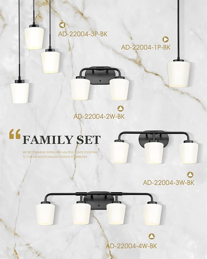 Bathroom Light Fixtures Over Mirror, 4-Light Matte Black Vanity Lighting Fixtures with Milk White Glass, Vintage Farmhouse Wall Sconces Lighting, AD-22004-4W-BK