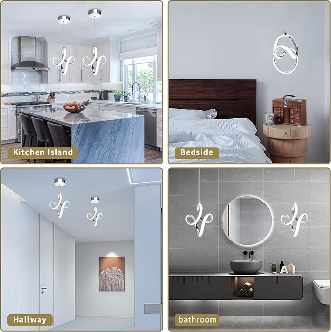 Modern Led Pendant Light 5500K Cold White Kitchen Island Pendant Light Fixtures Adjustable Height Led Pendant Lamp for Kitchen Island Dining Room Hanging Light, 2 Pack (Chrome)