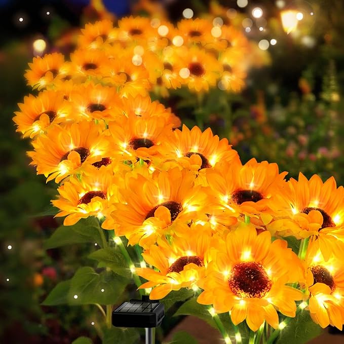 Solar Lights Outdoor, Gift for Women, Mom Grandma, 4 Pack with 24 Solar Sunflower Lights, Solar Flower Lights Waterproof, Sunflower Outside Decorative Stake Light for Landscape Yard Patio Lawn Pathway