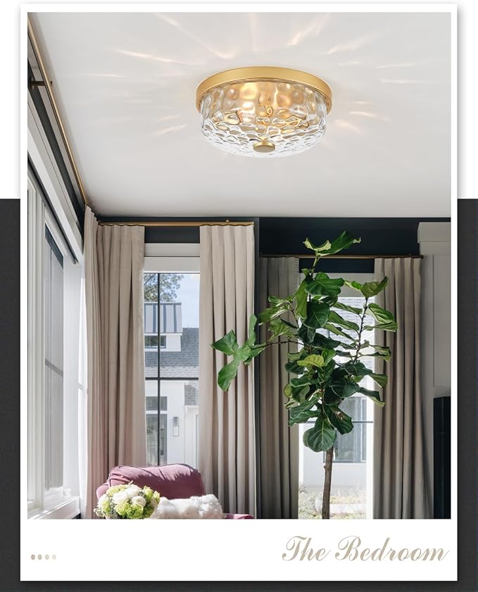 12 Inch Farmhouse Flush Mount Ceiling Light, 2 Light Industrial Close to Ceiling Light, Industrial Ceiling Lighting Fixture for Kitchen Hallway Bedroom Living Room (12.2 Inch Gold)
